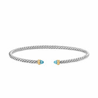 Micro Cable Flex® Bracelet Sterling Silver with 14K Yellow Gold and Blue Topaz, 2.6mm