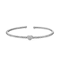 Micro Cable Flex® Heart Station Bracelet Sterling Silver with Diamonds, 2.6mm