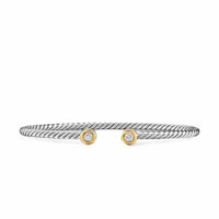 Micro Cable Flex® Round Bracelet Sterling Silver with 14K Yellow Gold and Diamonds, 2.6mm