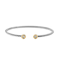 Micro Cable Flex® Round Bracelet Sterling Silver with 14K Yellow Gold and Diamonds, 2.6mm