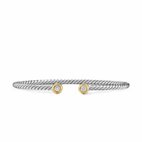 Micro Cable Flex® Round Bracelet Sterling Silver with 14K Yellow Gold and Diamonds, 2.6mm