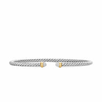 Micro Cable Flex® Bracelet Sterling Silver with 14K Yellow Gold and Pavé Diamond Domes, 2.6mm