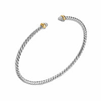 Micro Cable Flex® Bracelet Sterling Silver with 14K Yellow Gold and Pavé Diamond Domes, 2.6mm