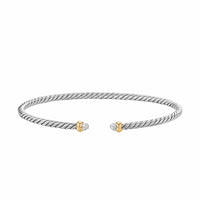 Micro Cable Flex® Bracelet Sterling Silver with 14K Yellow Gold and Pavé Diamond Domes, 2.6mm