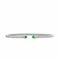 Micro Cable Flex® Bracelet Sterling Silver with 14K Yellow Gold and Emeralds, 2.6mm