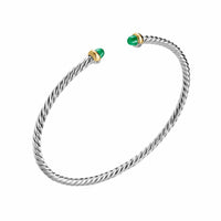 Micro Cable Flex® Bracelet Sterling Silver with 14K Yellow Gold and Emeralds, 2.6mm