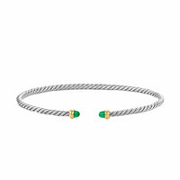Micro Cable Flex® Bracelet Sterling Silver with 14K Yellow Gold and Emeralds, 2.6mm
