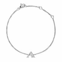 Petite Initial Chain Bracelet Sterling Silver with Diamond A