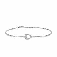 Petite Initial Chain Bracelet Sterling Silver with Diamond D