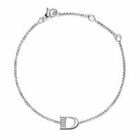 Petite Initial Chain Bracelet Sterling Silver with Diamond D