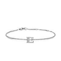 Petite Initial Chain Bracelet Sterling Silver with Diamond E