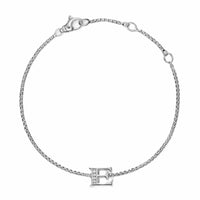 Petite Initial Chain Bracelet Sterling Silver with Diamond E