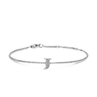 Petite Initial Chain Bracelet Sterling Silver with Diamond J