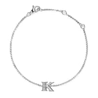 Petite Initial Chain Bracelet Sterling Silver with Diamond K