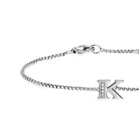Petite Initial Chain Bracelet Sterling Silver with Diamond K