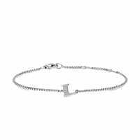 Petite Initial Chain Bracelet Sterling Silver with Diamond L