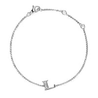 Petite Initial Chain Bracelet Sterling Silver with Diamond L