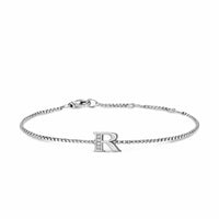 Petite Initial Chain Bracelet Sterling Silver with Diamond R