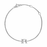 Petite Initial Chain Bracelet Sterling Silver with Diamond R