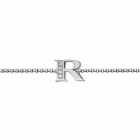 Petite Initial Chain Bracelet Sterling Silver with Diamond R