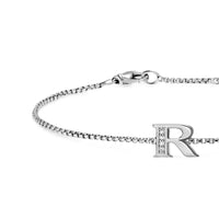 Petite Initial Chain Bracelet Sterling Silver with Diamond R
