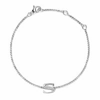 Petite Initial Chain Bracelet Sterling Silver with Diamond S