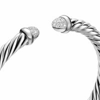 Cable Flex® Bracelet Sterling Silver with Pavé Diamond Domes, 6mm