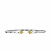 Micro Cable Flex® Bracelet Sterling Silver with 14K Yellow Gold and Peridot, 2.6mm