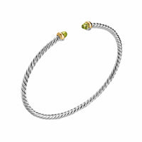 Micro Cable Flex® Bracelet Sterling Silver with 14K Yellow Gold and Peridot, 2.6mm