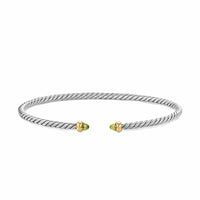 Micro Cable Flex® Bracelet Sterling Silver with 14K Yellow Gold and Peridot, 2.6mm
