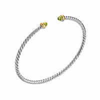 Micro Cable Flex® Bracelet Sterling Silver with 14K Yellow Gold and Peridot, 2.6mm