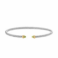 Micro Cable Flex® Bracelet Sterling Silver with 14K Yellow Gold and Peridot, 2.6mm