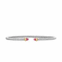 Micro Cable Flex® Bracelet Sterling Silver with 14K Yellow Gold and Pink Tourmalines, 2.6mm