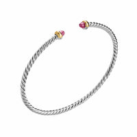 Micro Cable Flex® Bracelet Sterling Silver with 14K Yellow Gold and Pink Tourmalines, 2.6mm
