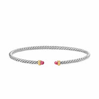 Micro Cable Flex® Bracelet Sterling Silver with 14K Yellow Gold and Pink Tourmalines, 2.6mm