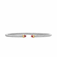 Micro Cable Flex® Bracelet Sterling Silver with 14K Yellow Gold and Rhodolite Garnets, 2.6mm