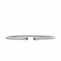 Micro Cable Flex® Bracelet Sterling Silver with 14K Yellow Gold and Rhodolite Garnets, 2.6mm