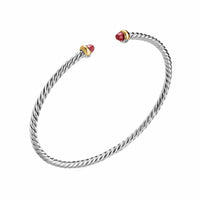 Micro Cable Flex® Bracelet Sterling Silver with 14K Yellow Gold and Rhodolite Garnets, 2.6mm