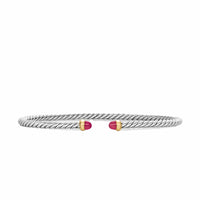 Micro Cable Flex® Bracelet Sterling Silver with 14K Yellow Gold and Rubies, 2.6mm