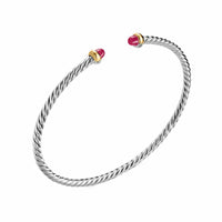 Micro Cable Flex® Bracelet Sterling Silver with 14K Yellow Gold and Rubies, 2.6mm