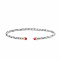 Micro Cable Flex® Bracelet Sterling Silver with 14K Yellow Gold and Rubies, 2.6mm