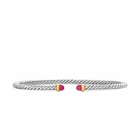 Micro Cable Flex® Bracelet Sterling Silver with 14K Yellow Gold and Rubies, 2.6mm