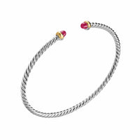 Micro Cable Flex® Bracelet Sterling Silver with 14K Yellow Gold and Rubies, 2.6mm