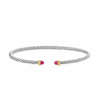 Micro Cable Flex® Bracelet Sterling Silver with 14K Yellow Gold and Rubies, 2.6mm