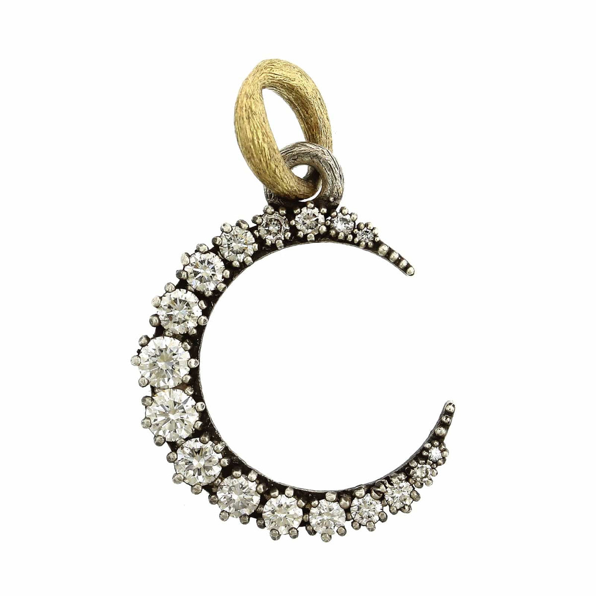 Sterling Silver Pave Diamond Crescent Moon Charm