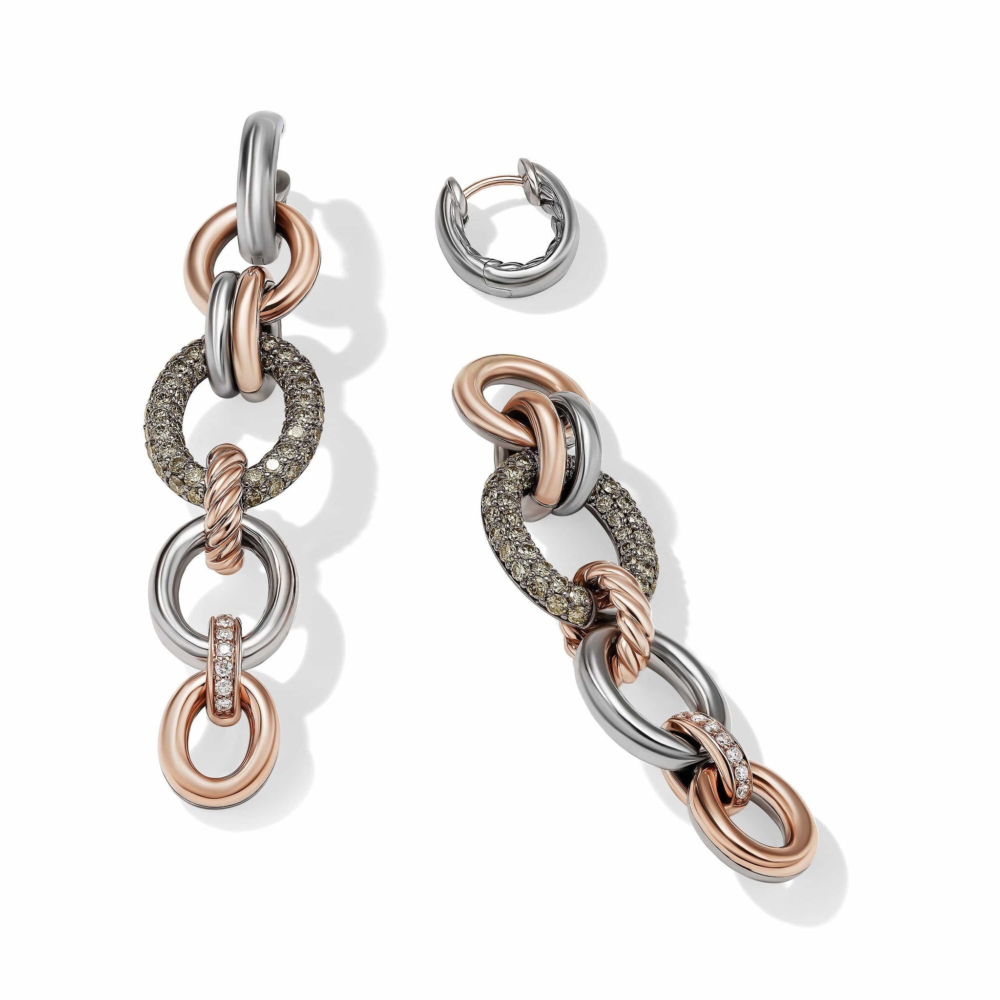 DY Mercer™ Linked Melange Drop Earrings in Sterling Silver with 18K Rose Gold and Pavé Cognac Diamonds