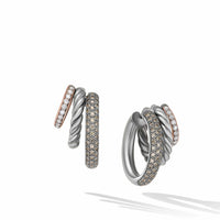 DY Mercer Melange Multi Hoop Earrings in Sterling Silver with 18K Rose Gold and Pavé Diamonds