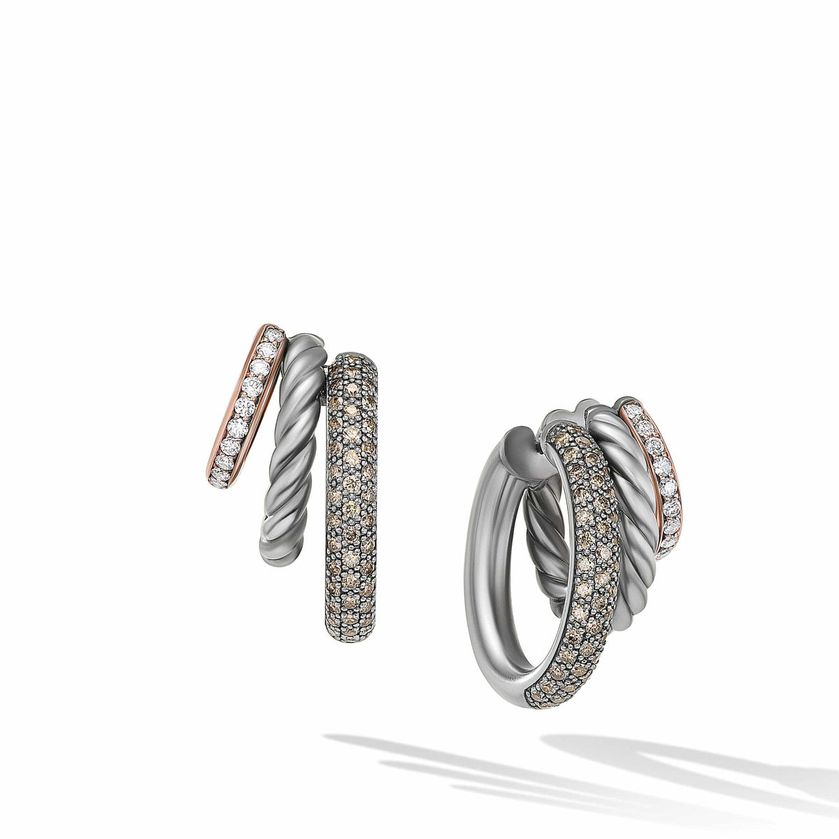 DY Mercer™ Melange Multi Hoop Earrings in Sterling Silver with 18K Rose Gold and Pavé Diamonds