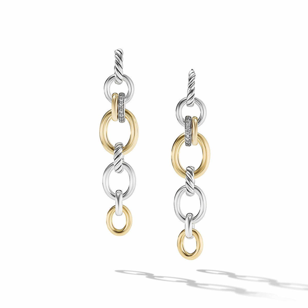 DY Mercer™ Linked Drop Earrings in Sterling Silver with 18K Yellow Gold and Pavé Diamonds