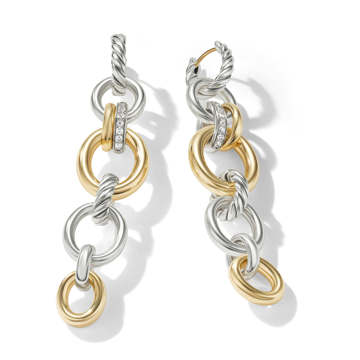 DY Mercer™ Linked Drop Earrings in Sterling Silver with 18K Yellow Gold and Pavé Diamonds